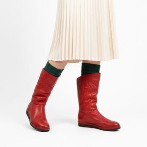 Bally Red Leather Boots Shearling Lined 36 1/2 Women's